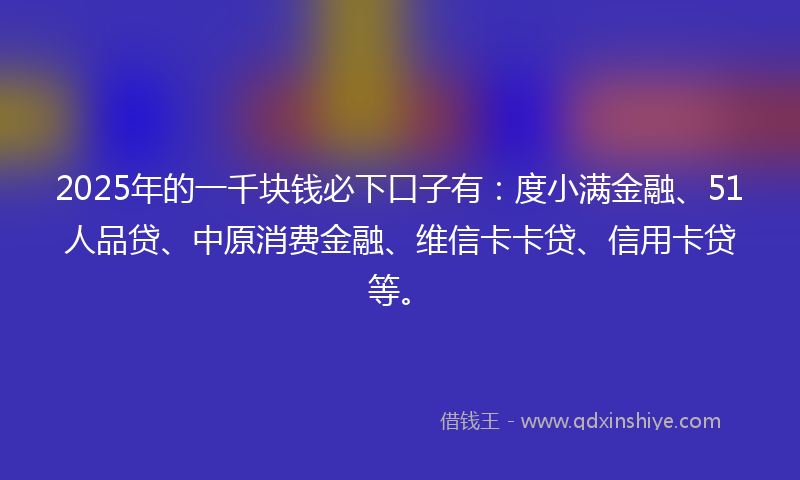 2025年的一千块钱必下口子有：度小满金融、51人品贷、中原消费金融、维信卡卡贷、信用卡贷等。