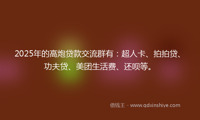 2025年的高炮贷款交流群有：超人卡、拍拍贷、功夫贷、美团生活费、还呗等。