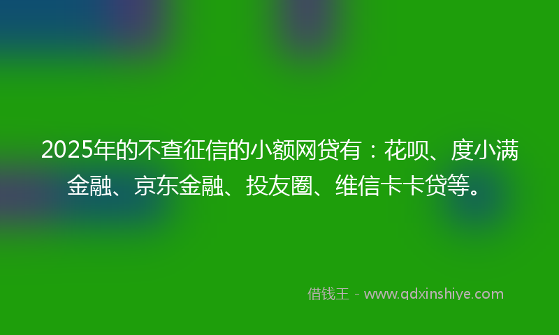 2025年的不查征信的小额网贷有：花呗、度小满金融、京东金融、投友圈、维信卡卡贷等。