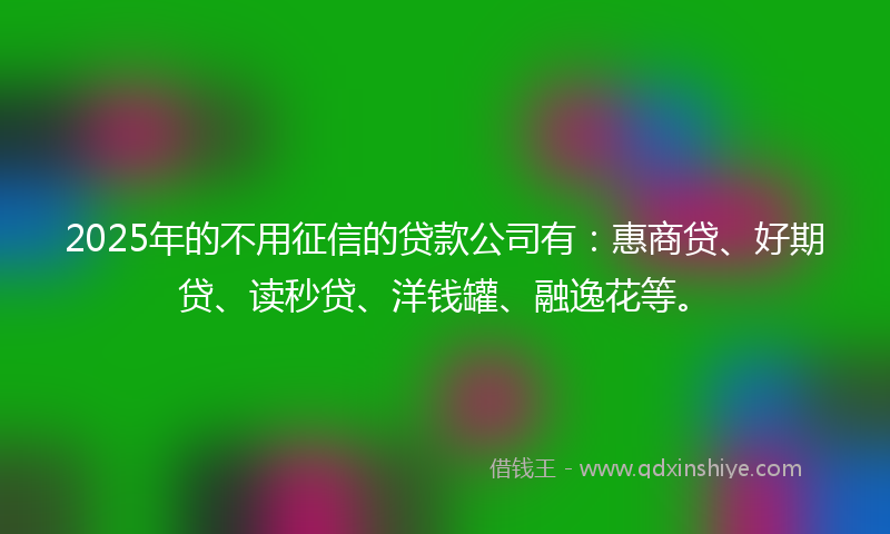 2025年的不用征信的贷款公司有：惠商贷、好期贷、读秒贷、洋钱罐、融逸花等。