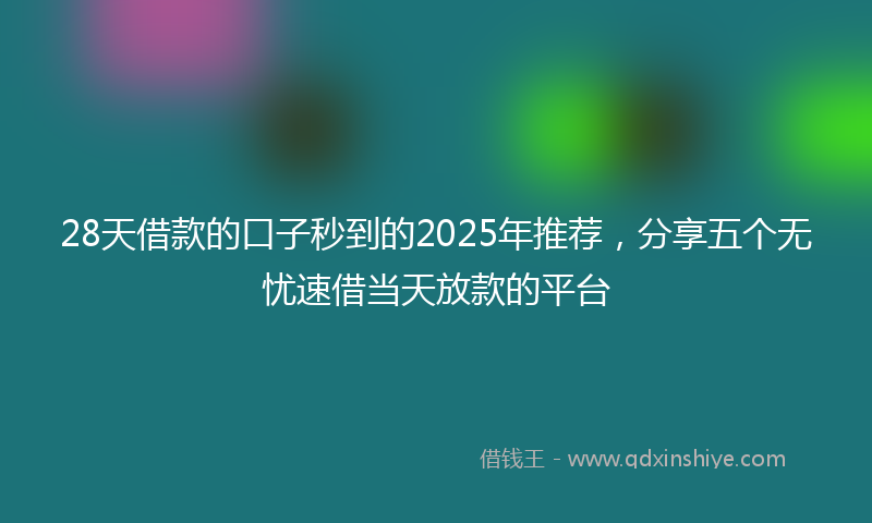 28天借款的口子秒到的2025年推荐，分享五个无忧速借当天放款的平台