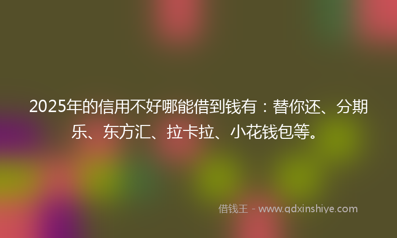 2025年的信用不好哪能借到钱有：替你还、分期乐、东方汇、拉卡拉、小花钱包等。