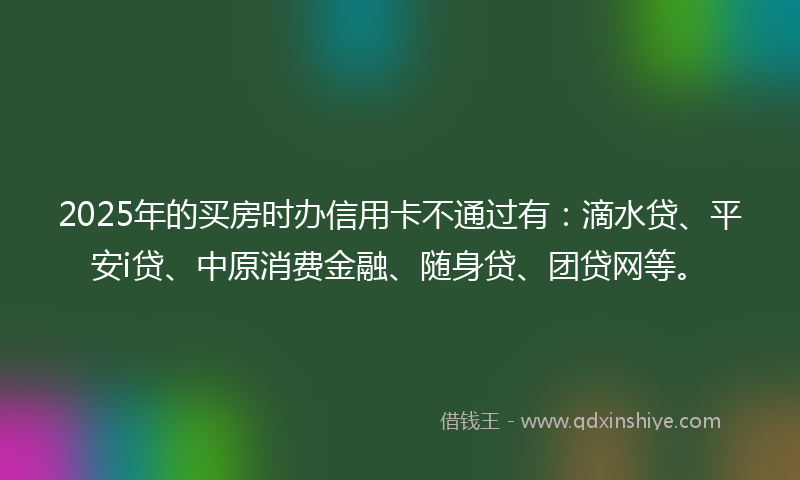 2025年的买房时办信用卡不通过有：滴水贷、平安i贷、中原消费金融、随身贷、团贷网等。