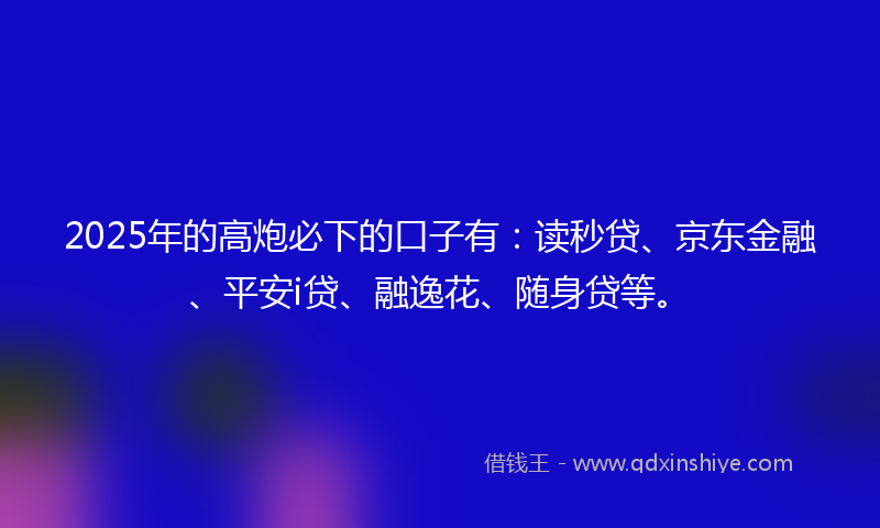 2025年的高炮必下的口子有：读秒贷、京东金融、平安i贷、融逸花、随身贷等。