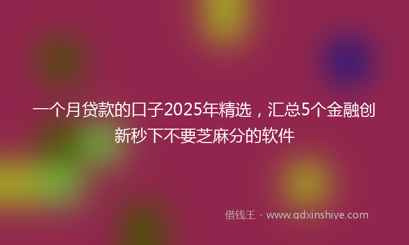 一个月贷款的口子2025年精选，汇总5个金融创新秒下不要芝麻分的软件