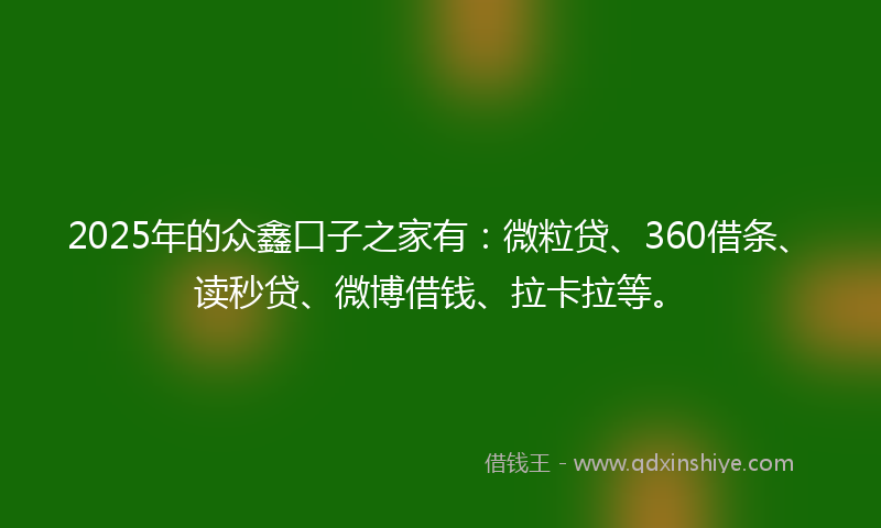 2025年的众鑫口子之家有：微粒贷、360借条、读秒贷、微博借钱、拉卡拉等。