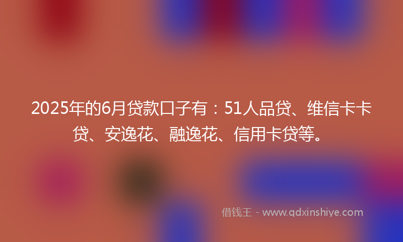 2025年的6月贷款口子有：51人品贷、维信卡卡贷、安逸花、融逸花、信用卡贷等。