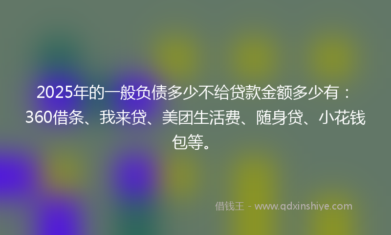 2025年的一般负债多少不给贷款金额多少有：360借条、我来贷、美团生活费、随身贷、小花钱包等。