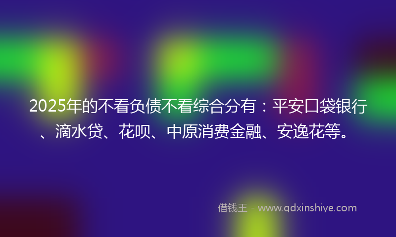 2025年的不看负债不看综合分有：平安口袋银行、滴水贷、花呗、中原消费金融、安逸花等。