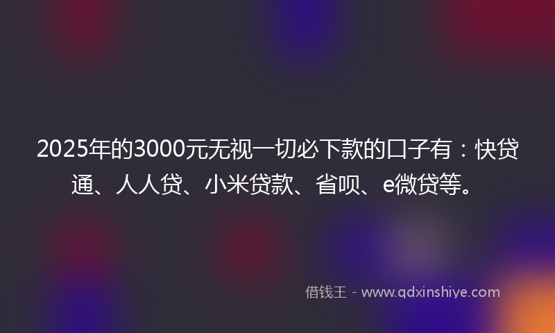 2025年的3000元无视一切必下款的口子有：快贷通、人人贷、小米贷款、省呗、e微贷等。