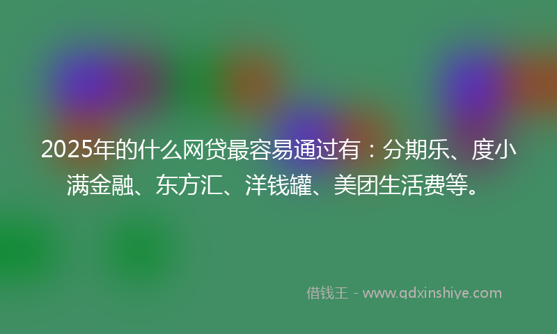 2025年的什么网贷最容易通过有：分期乐、度小满金融、东方汇、洋钱罐、美团生活费等。