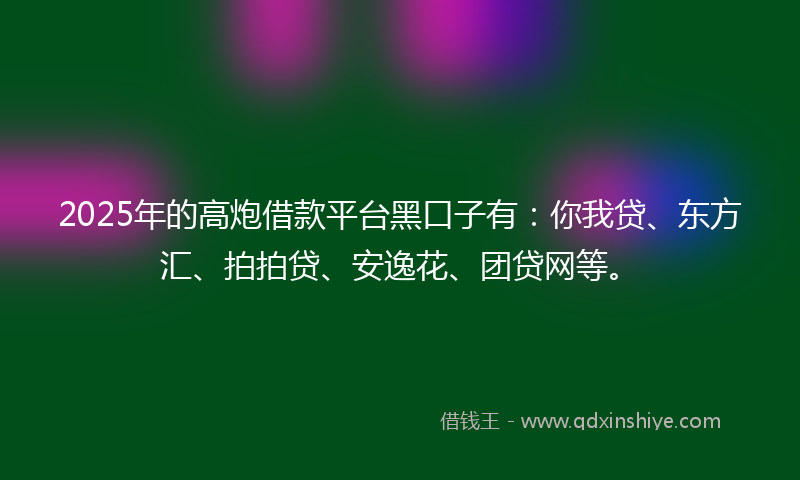 2025年的高炮借款平台黑口子有：你我贷、东方汇、拍拍贷、安逸花、团贷网等。