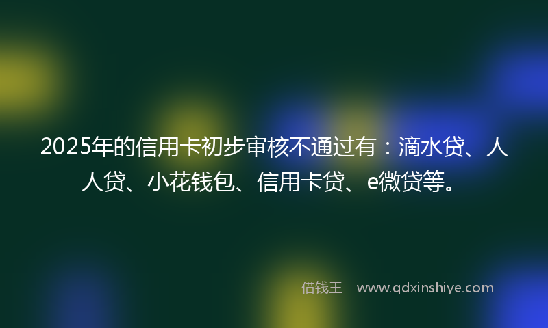 2025年的信用卡初步审核不通过有:滴水贷、人人贷、小花钱包、信用卡贷、e微贷等。