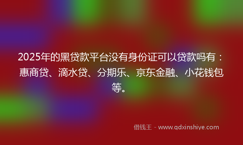 2025年的黑贷款平台没有身份证可以贷款吗有：惠商贷、滴水贷、分期乐、京东金融、小花钱包等。