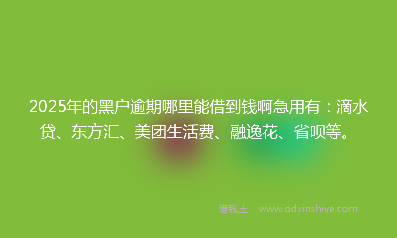 2025年的黑户逾期哪里能借到钱啊急用有：滴水贷、东方汇、美团生活费、融逸花、省呗等。