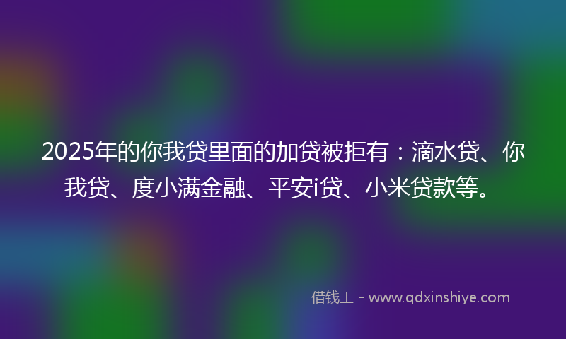2025年的你我贷里面的加贷被拒有：滴水贷、你我贷、度小满金融、平安i贷、小米贷款等。