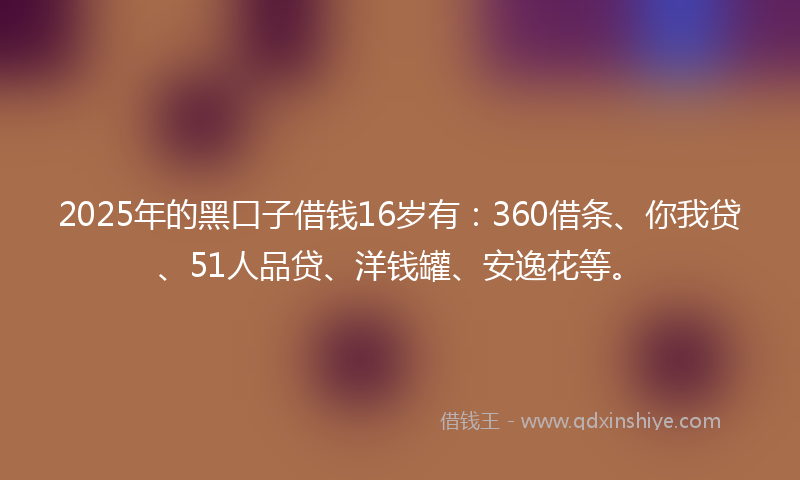 2025年的黑口子借钱16岁有：360借条、你我贷、51人品贷、洋钱罐、安逸花等。