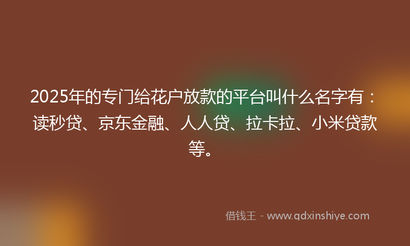 2025年的专门给花户放款的平台叫什么名字有：读秒贷、京东金融、人人贷、拉卡拉、小米贷款等。