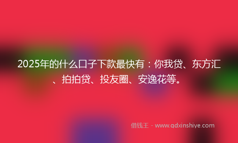 2025年的什么口子下款最快有：你我贷、东方汇、拍拍贷、投友圈、安逸花等。