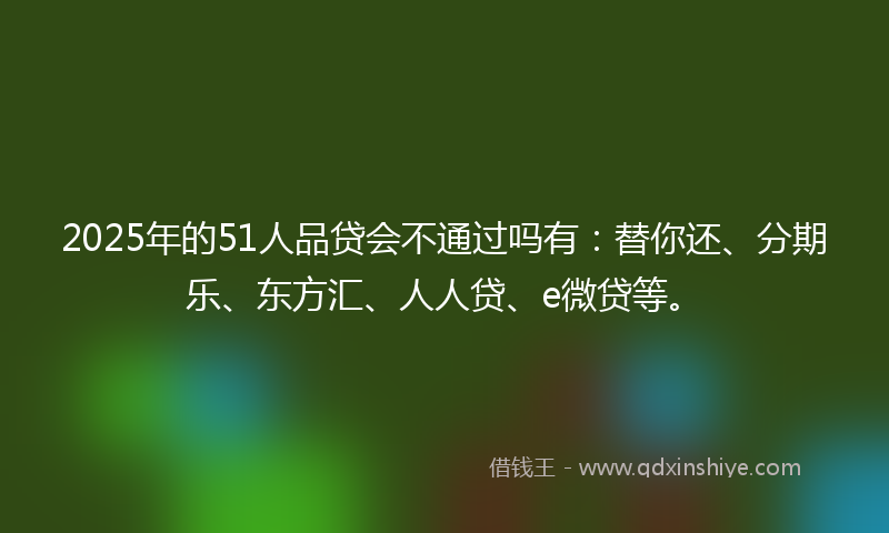 2025年的51人品贷会不通过吗有：替你还、分期乐、东方汇、人人贷、e微贷等。