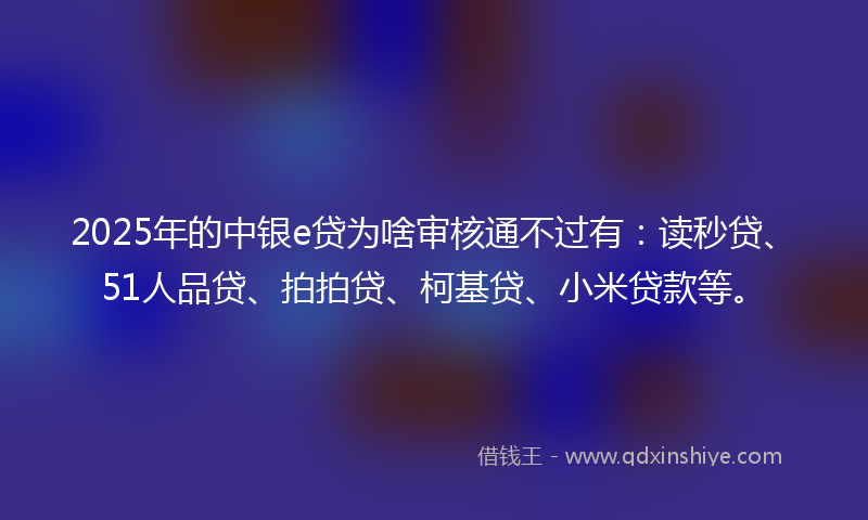 2025年的中银e贷为啥审核通不过有：读秒贷、51人品贷、拍拍贷、柯基贷、小米贷款等。