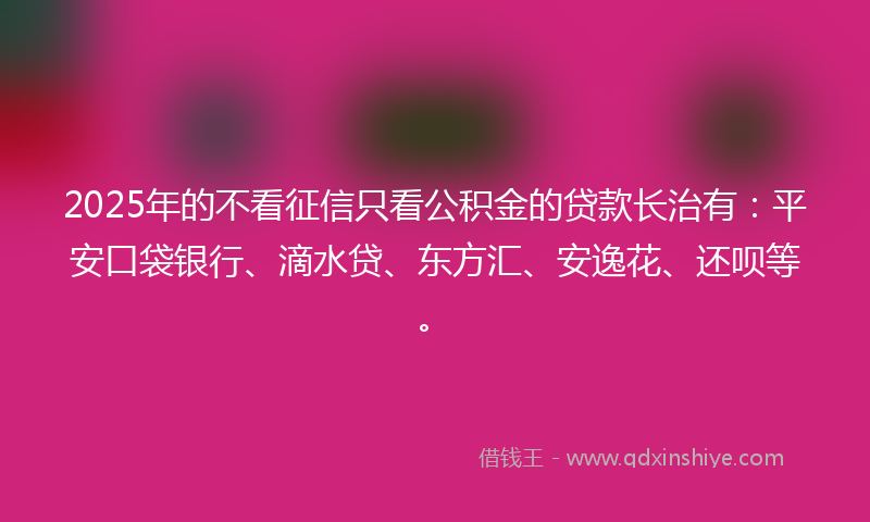 2025年的不看征信只看公积金的贷款长治有：平安口袋银行、滴水贷、东方汇、安逸花、还呗等。