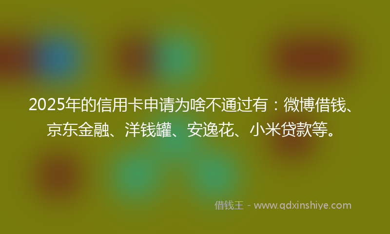 2025年的信用卡申请为啥不通过有:微博借钱、京东金融、洋钱罐、安逸花、小米贷款等。