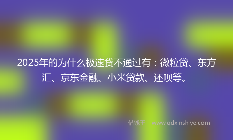 2025年的为什么极速贷不通过有：微粒贷、东方汇、京东金融、小米贷款、还呗等。