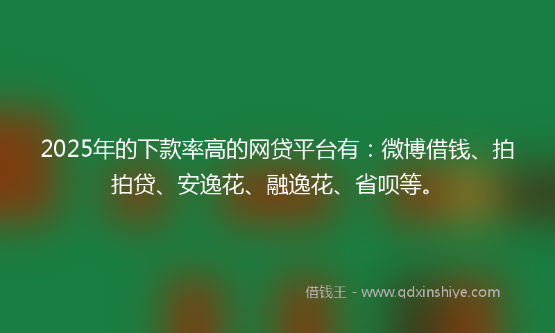 2025年的下款率高的网贷平台有：微博借钱、拍拍贷、安逸花、融逸花、省呗等。