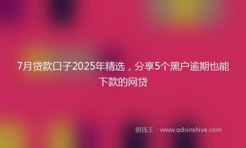 7月贷款口子2025年精选，分享5个黑户逾期也能下款的网贷