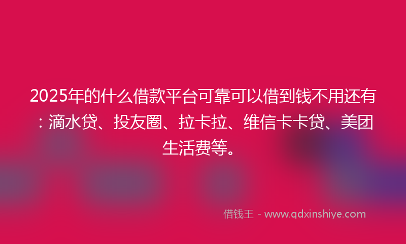 2025年的什么借款平台可靠可以借到钱不用还有：滴水贷、投友圈、拉卡拉、维信卡卡贷、美团生活费等。