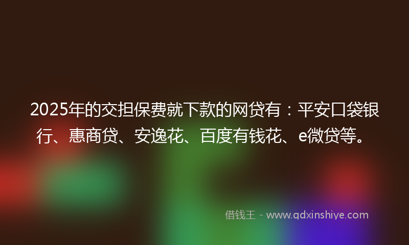 2025年的交担保费就下款的网贷有：平安口袋银行、惠商贷、安逸花、百度有钱花、e微贷等。