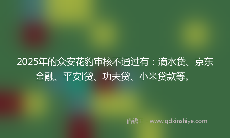2025年的众安花豹审核不通过有：滴水贷、京东金融、平安i贷、功夫贷、小米贷款等。