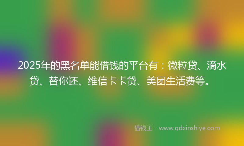2025年的黑名单能借钱的平台有：微粒贷、滴水贷、替你还、维信卡卡贷、美团生活费等。