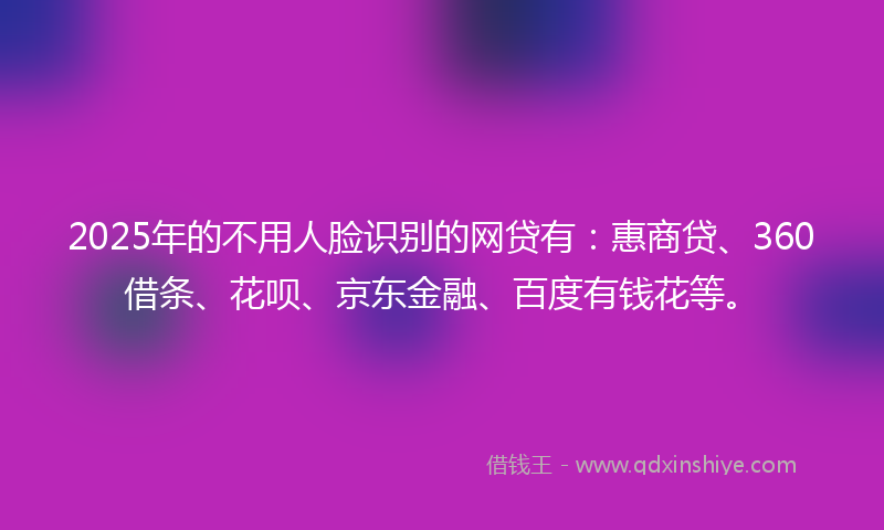 2025年的不用人脸识别的网贷有：惠商贷、360借条、花呗、京东金融、百度有钱花等。