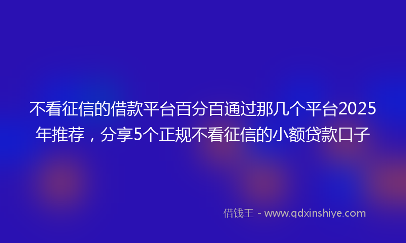 不看征信的借款平台百分百通过那几个平台2025年推荐，分享5个正规不看征信的小额贷款口子