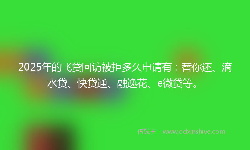 2025年的飞贷回访被拒多久申请有:替你还、滴水贷、快贷通、融逸花、e微贷等。