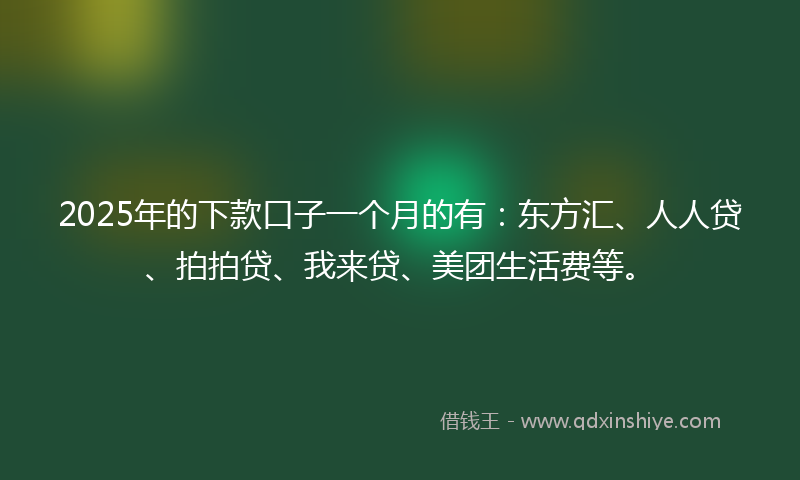 2025年的下款口子一个月的有：东方汇、人人贷、拍拍贷、我来贷、美团生活费等。