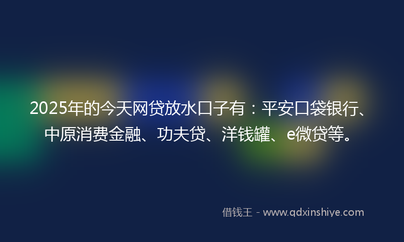 2025年的今天网贷放水口子有：平安口袋银行、中原消费金融、功夫贷、洋钱罐、e微贷等。