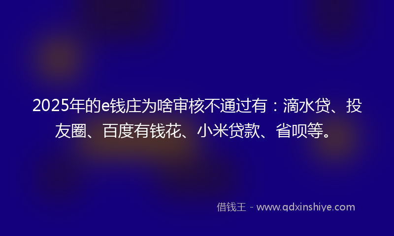 2025年的e钱庄为啥审核不通过有：滴水贷、投友圈、百度有钱花、小米贷款、省呗等。