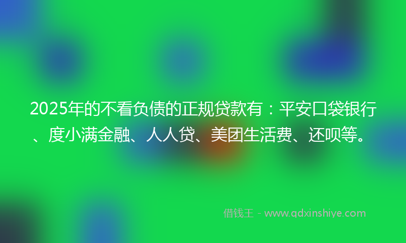 2025年的不看负债的正规贷款有：平安口袋银行、度小满金融、人人贷、美团生活费、还呗等。