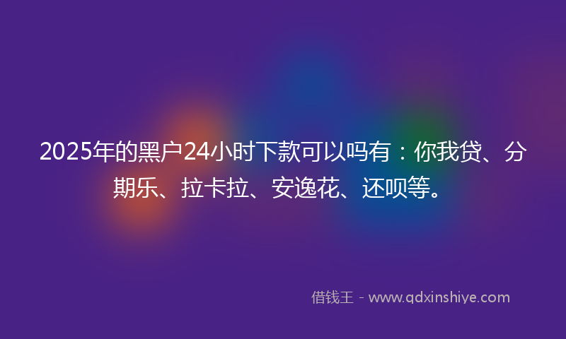 2025年的黑户24小时下款可以吗有：你我贷、分期乐、拉卡拉、安逸花、还呗等。