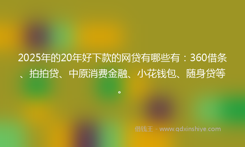 2025年的20年好下款的网贷有哪些有：360借条、拍拍贷、中原消费金融、小花钱包、随身贷等。