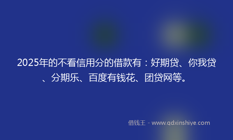2025年的不看信用分的借款有：好期贷、你我贷、分期乐、百度有钱花、团贷网等。