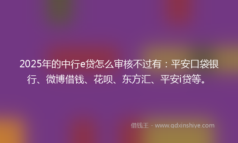 2025年的中行e贷怎么审核不过有：平安口袋银行、微博借钱、花呗、东方汇、平安i贷等。