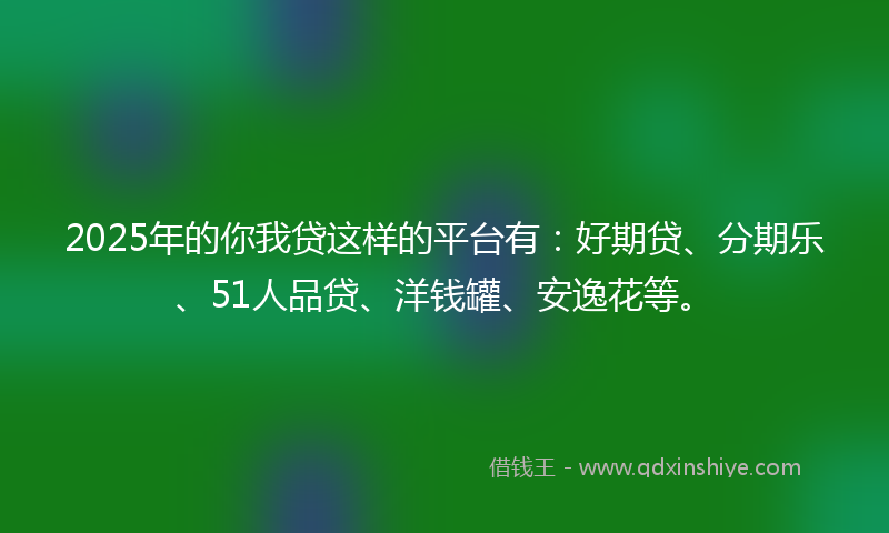 2025年的你我贷这样的平台有：好期贷、分期乐、51人品贷、洋钱罐、安逸花等。