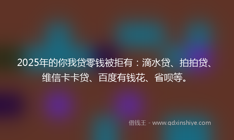 2025年的你我贷零钱被拒有:滴水贷、拍拍贷、维信卡卡贷、百度有钱花、省呗等。