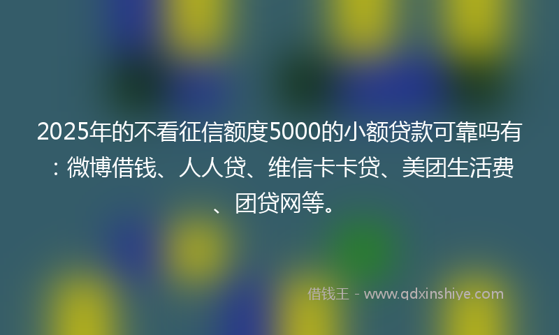 2025年的不看征信额度5000的小额贷款可靠吗有：微博借钱、人人贷、维信卡卡贷、美团生活费、团贷网等。