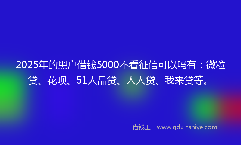 2025年的黑户借钱5000不看征信可以吗有：微粒贷、花呗、51人品贷、人人贷、我来贷等。