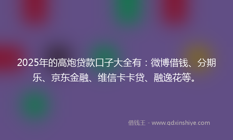 2025年的高炮贷款口子大全有：微博借钱、分期乐、京东金融、维信卡卡贷、融逸花等。
